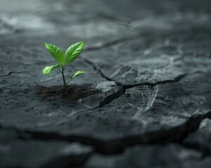 A digital artwork of a seedling growing through cracks in concrete representing perseverance