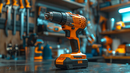 Orange and black power tool ready for a DIY project in a workshop