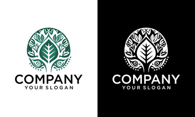 Naklejka premium Oak tree logo illustration. Vector silhouette of a tree.