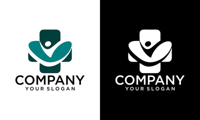 Medical care vector logo template. This design use hand symbol. Suitable for health business.