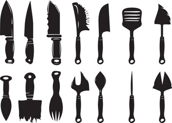 Set of silhouette Knives vector illustration. 