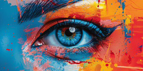 Naklejka premium very colourful background with decorative eye,generative ai