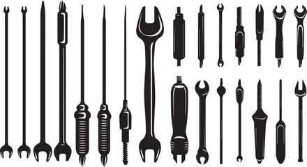 Set of Beautiful Wrench Vector illustration.  Silhouette Screwdrivers vector design