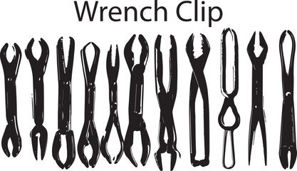 Set of Silhouette Wrench Clip Collection vector illustration