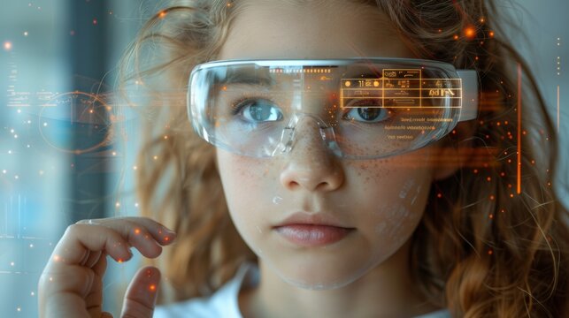 cute litter girl student with (VR) virtual reality headset 