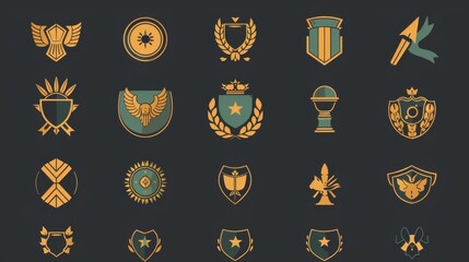 A set of typography of vintage army badges on a black background , graphics on T-shirts