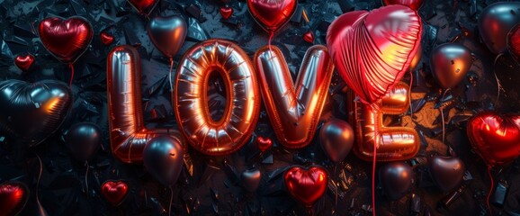 The word love displayed against a black background for Valentine's Day