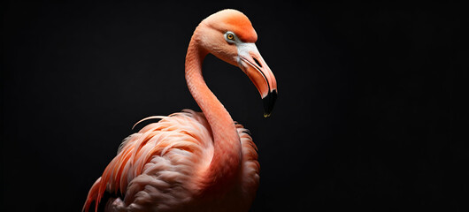 Majestic portrait of a bright pink flamingo at blue hourAmerican Flamingo (Phoenicopteriformes) portrait, Punta Cana, Dominican Republicgenerative by ai... - obrazy, fototapety, plakaty
