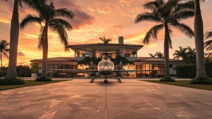 Helipad on mansion grounds, arrivals in style, heights of luxury - obrazy, fototapety, plakaty