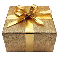 Golden gift box isolated on transparent background
