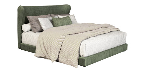 Green modern cosy bedding furniture cutout on transparent backgrounds 3d render png