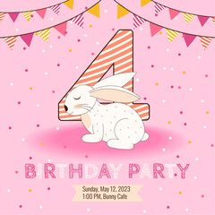 4 Birthday party invitation with cute baby bunny