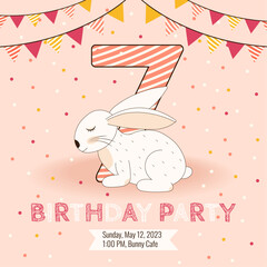 7 Birthday party invitation with cute baby bunny