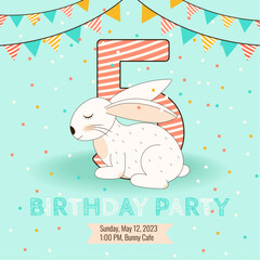 5 Birthday party invitation with cute baby bunny