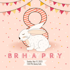 Birthday party invitation with cute baby bunny