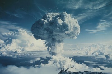 Hyperrealistic and dramatic portrayal of a mushroom cloud following a nuclear blast