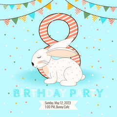 8 Birthday party invitation with cute baby bunny