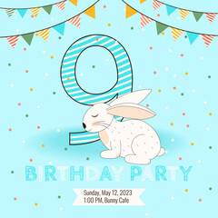 9 Birthday party invitation with cute baby bunny
