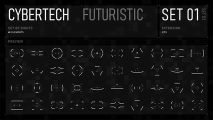 Set of cyberpunk targets. A collection of HUD futuristic aims, scopes, sights, reticles and crosshairs. Vector set of futuristic HUD design elements.