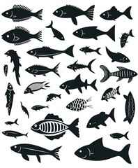 Vector Silhouettes of Different Sea Animals: Vector Elements