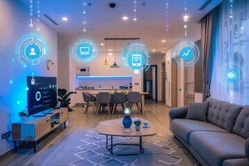 Smart Home, AI concept. Smart device control interface. Wireless connection.