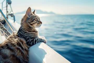 cat sailing on luxury yacht boat sunny summer day