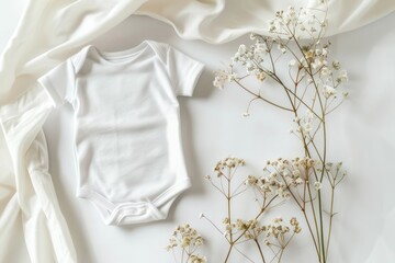 Classic Baby white Bodysuit on simple background