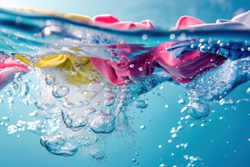 floating clothes underwater with bubbles and wet splashes