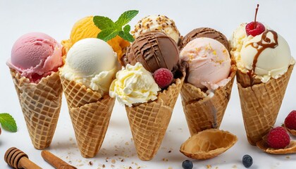 delicious ice cream flavors in a waffle.