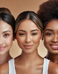 Beauty portrait, Multi ethnic group of women with different skin types