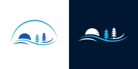 Fotobehang Pine tree river lake blue logo © svsetyo
