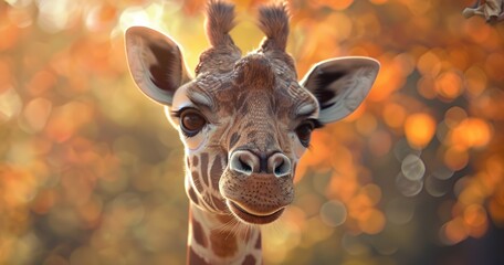 Gentle giraffe face, long lashes, unique patterns on fur, calm demeanor.