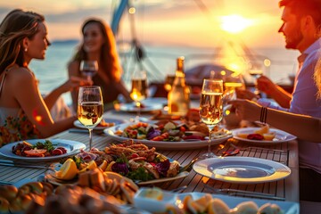 Luxury dining on yacht at sunset