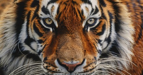 Siberian tiger, intense gaze, stripes sharply contrasted against white, powerful aura.