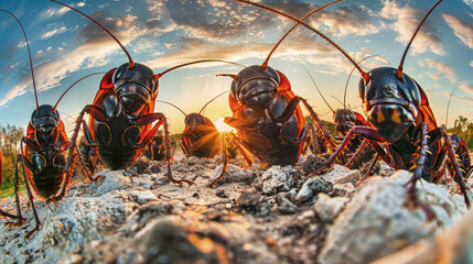 Multiple lobsters perched on a rock