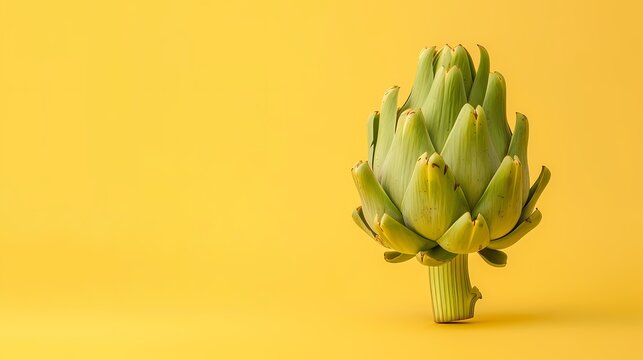 Artichoke on a solid yellow background with copy space for text