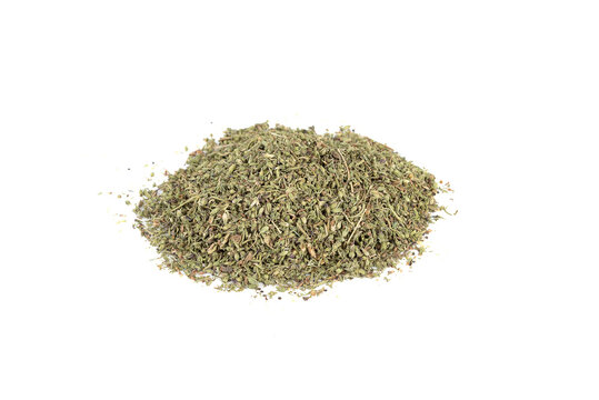 A small bunch of dried thyme herb isolated on a white background.