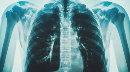 Human Upper Body X-ray in Blue Tones