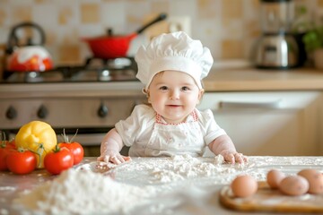 cute baby cook in the kitchen