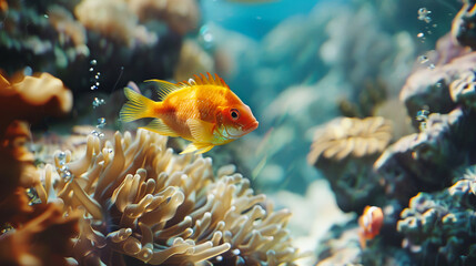 Clown Fish Swimming in Coral Reef - obrazy, fototapety, plakaty
