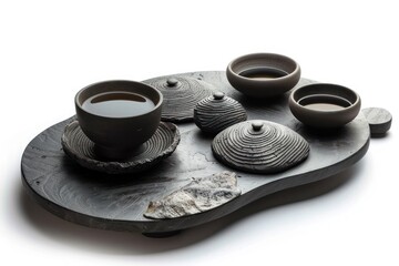 designer tea tray created from black stone Isolated on white background