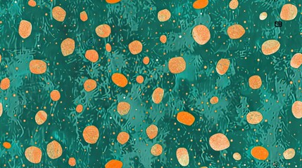 This is an abstract image featuring orange speckles on a textured teal background