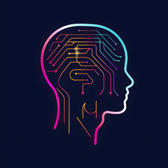 Colorful AI head with brain made of wires The head is surrounded by a black background. The head represents the human brain. and the wires represent nerve pathways. Generative AI