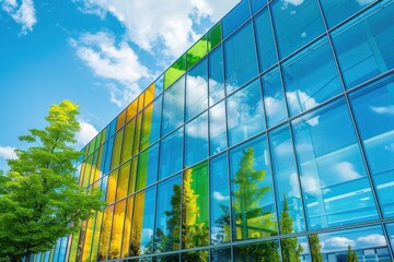 office building in bright mirror glass colors