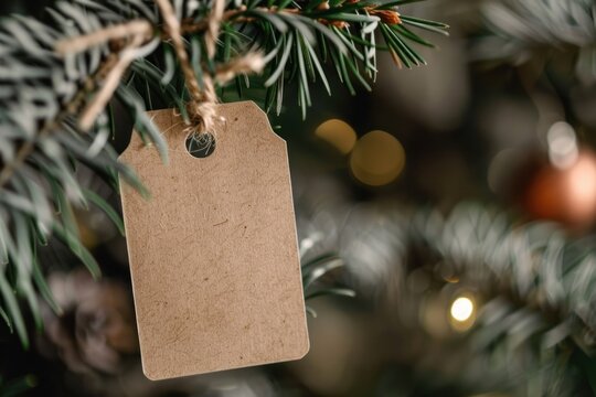 empty christmas gift tag mockup on a spring background