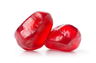 Close-up Pomegranate seeds isolated on white background. Clipping path.