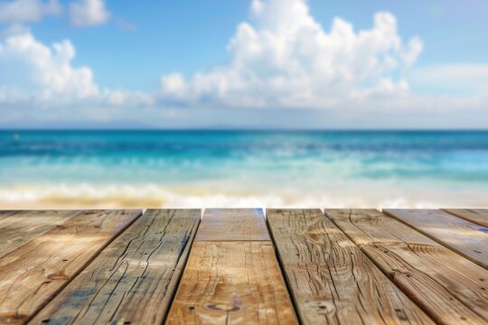 Empty Wooden Plank Beach Sea background