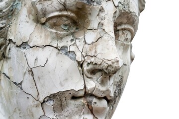 female greek sculpture with a lot of cracks Isolated on solid white background
