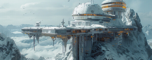futuristic spacestation architecture in a science fiction landscape	 - obrazy, fototapety, plakaty