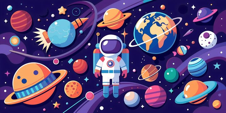 background design with many planets in space